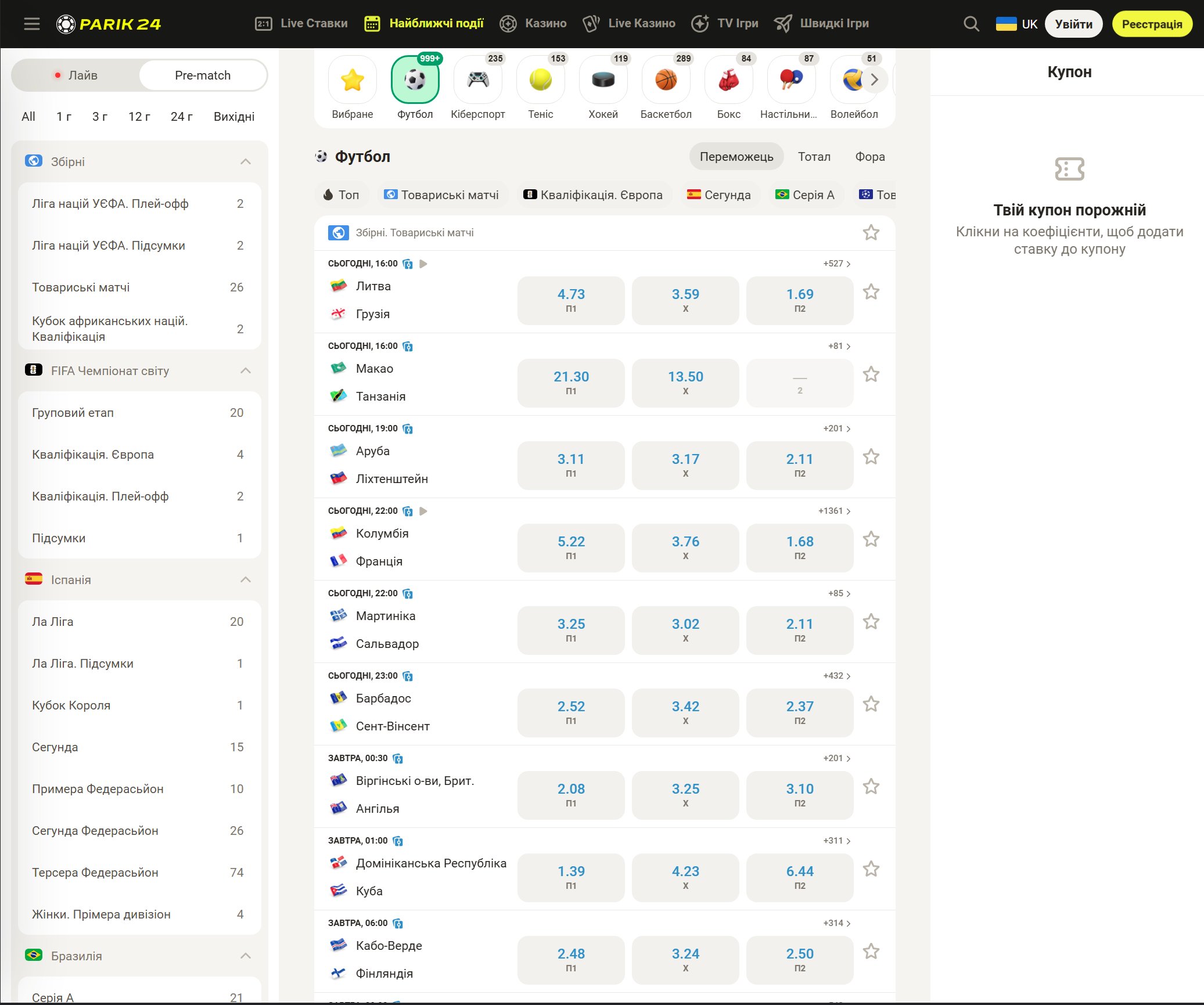 Parik24 bonuses and tournaments